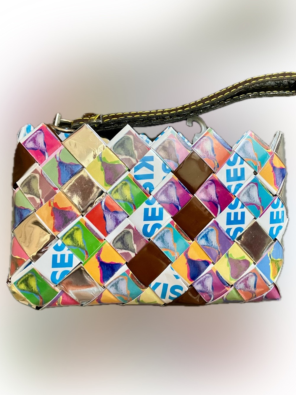 Nahui Ollin Hershey’s Kiss Multicolor Woven Clutch with Brown Accents